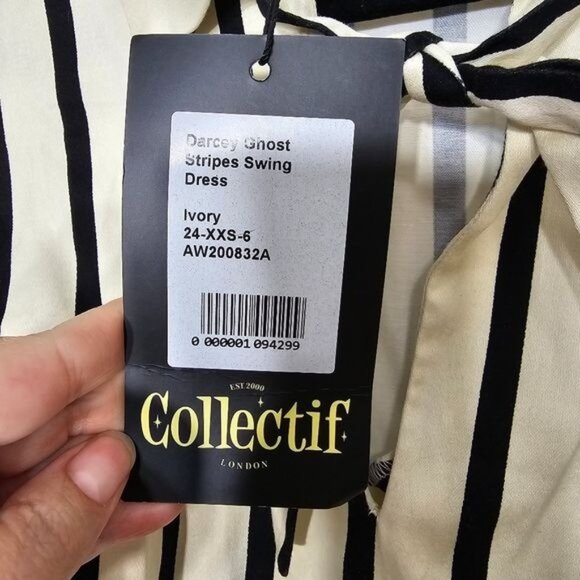 Collectif Black and White Striped Midi Dress - Picture 4 of 11